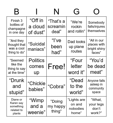 Fam Trip Bingo Card