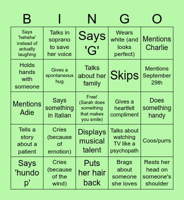 SARAH'S GETTING MARRIED Bingo Card