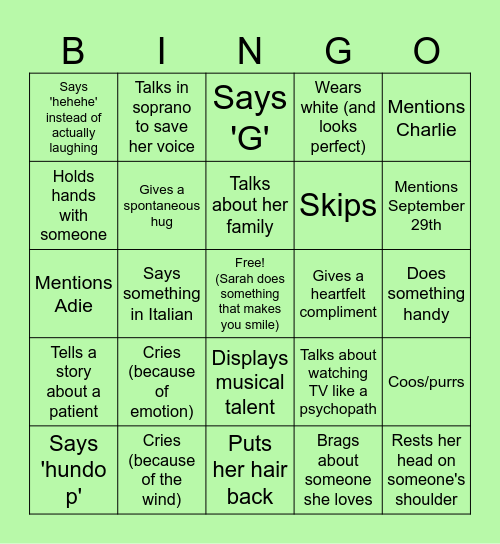 SARAH'S GETTING MARRIED Bingo Card