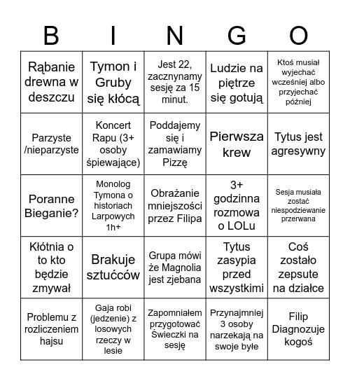 Działeczka Bingo Card