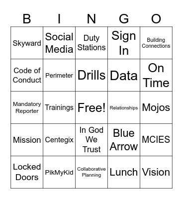 FMS Back to School Bingo Card