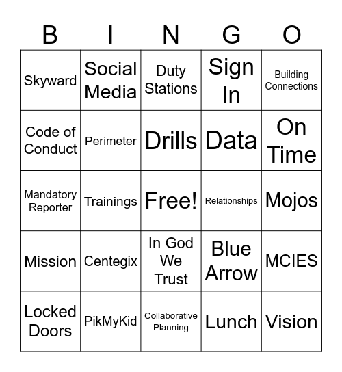 FMS Back to School Bingo Card