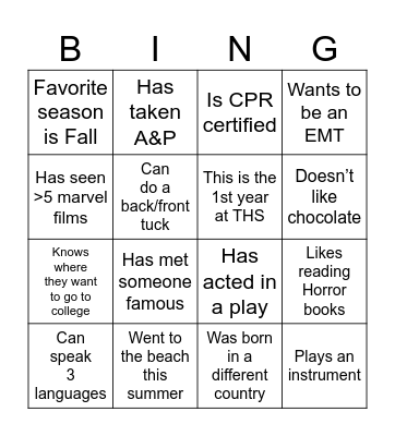 Getting to Know You Bingo Card