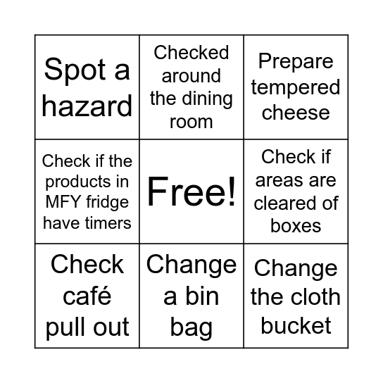 KITCHEN BINGO Card