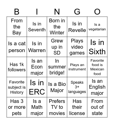 A2C Icebreaker Bingo! Bingo Card