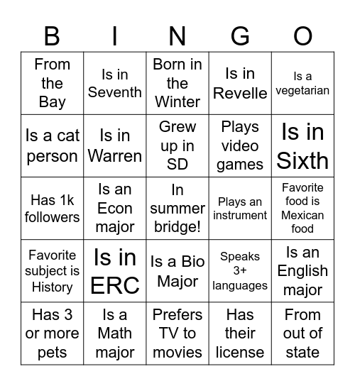 A2C Icebreaker Bingo! Bingo Card