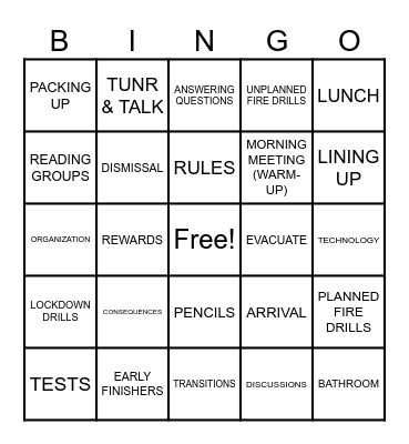 Routines & Procedures Bingo Card