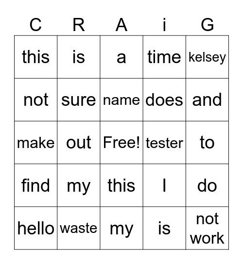 Craig BINGO Card