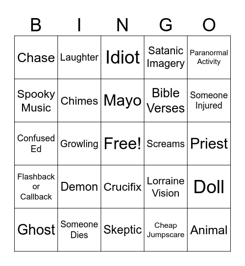 Conjuring Bingo Card