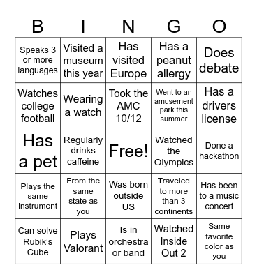 AAASE Intro Night Bingo Card