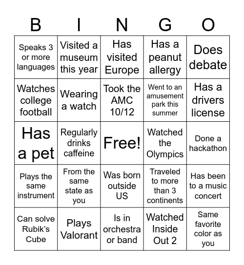 AAASE Intro Night Bingo Card