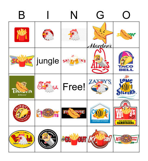 Fast Food Bingo Card