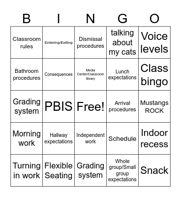 Procedure Bingo Card