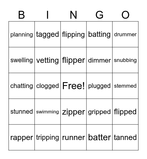 Double Final Consonant Bingo Card