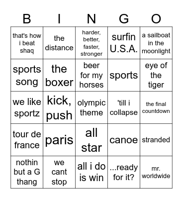 Going for Gold!!! Bingo Card