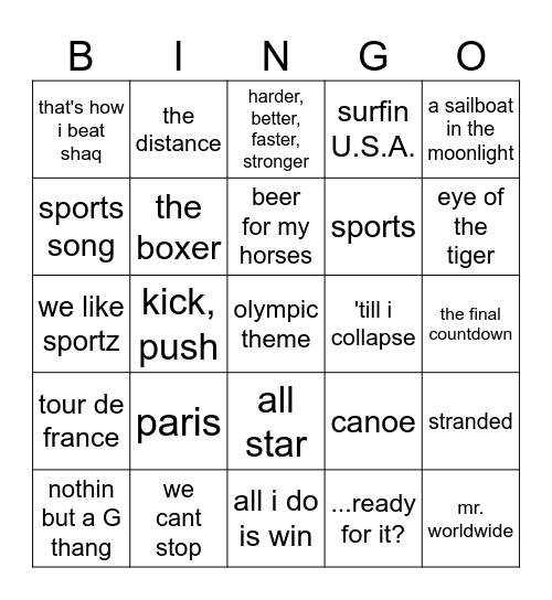 Going for Gold!!! Bingo Card