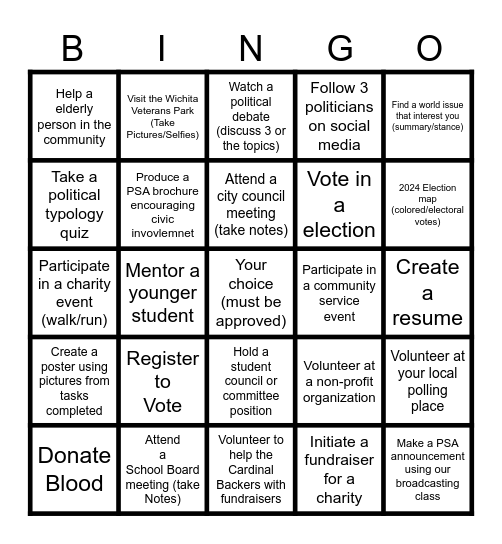 Civics Bingo Card