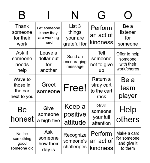 Encouragement BINGO Card