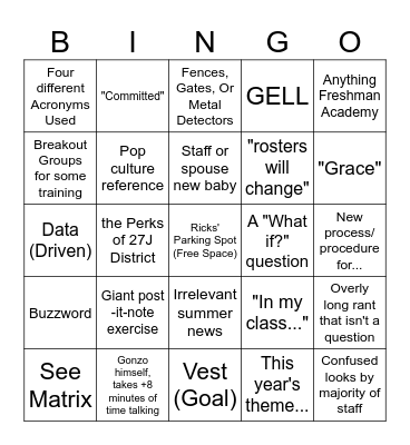 August 24 PD (Orientation Edition!) Bingo Card