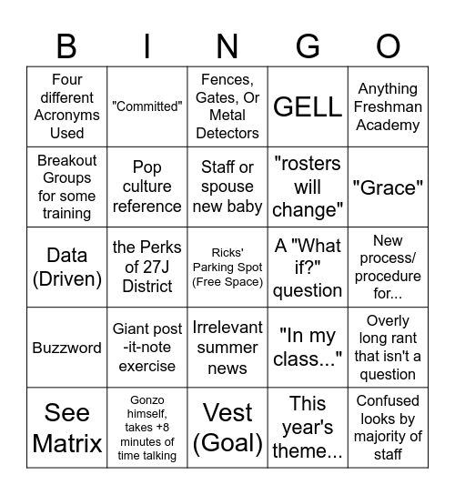 August 24 PD (Orientation Edition!) Bingo Card