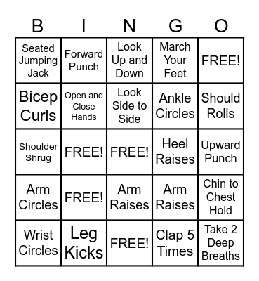 Exercise Bingo Card