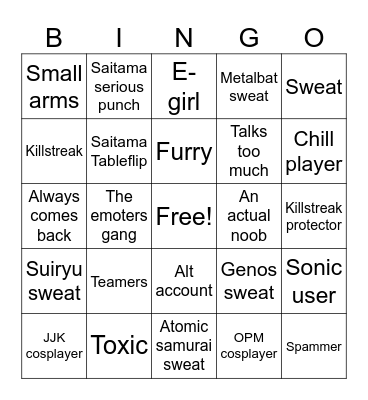 The Strongest Battlegrounds Bingo! Bingo Card