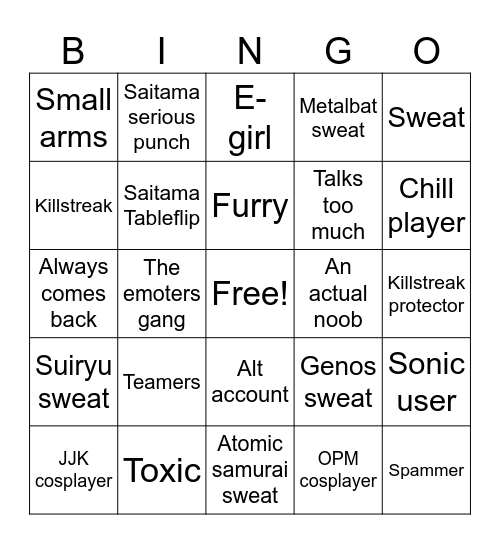 The Strongest Battlegrounds Bingo! Bingo Card