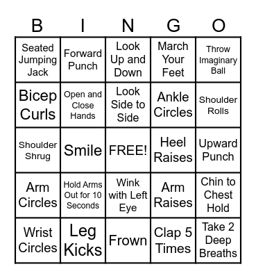 Exercise Bingo Card