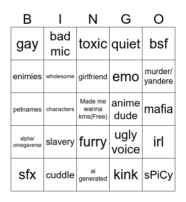 bf asmr Bingo Card