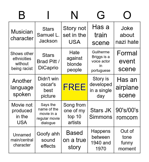 Movie Bingo Card