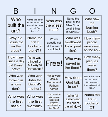 BIBLE Questions Bingo Card