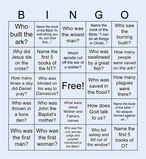 BIBLE Questions Bingo Card