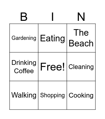 Activities People Do Bingo Card