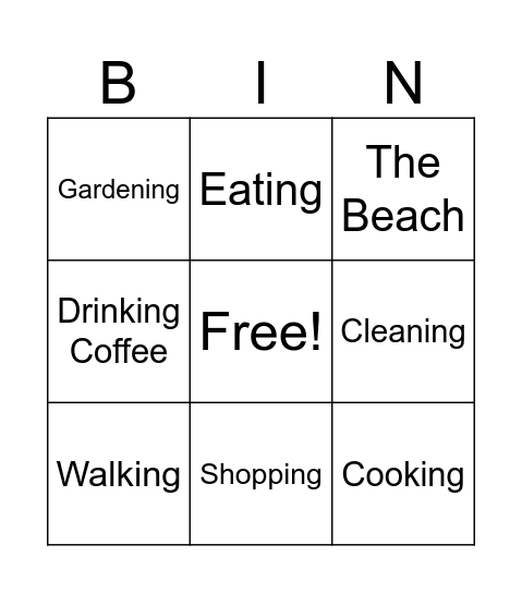 Activities People Do Bingo Card