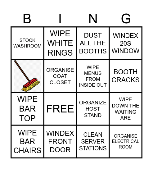 Cleaning Bingo Card