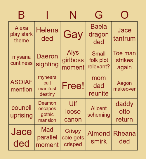 HOTD FINALE😜 Bingo Card