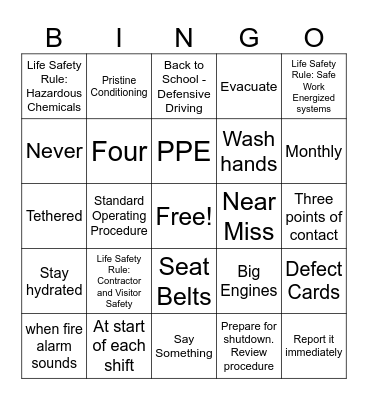 Olympics - Safety Bingo - OlympicsEv Bingo Card