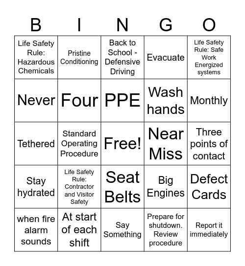 Olympics - Safety Bingo - OlympicsEv Bingo Card