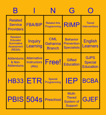 GJPS STUDENT EXPERIENCE Bingo Card