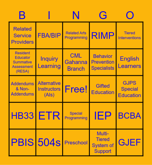 GJPS STUDENT EXPERIENCE Bingo Card