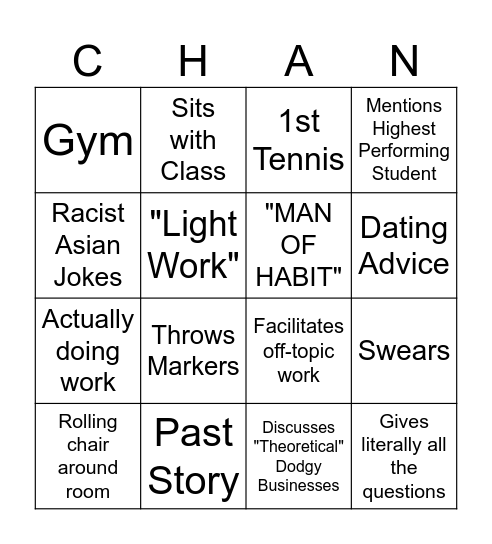 Mr Chan Bingo Card