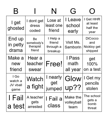 8th Grade Bingo Card