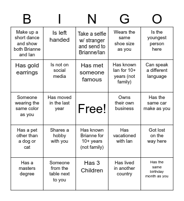 Engagement Party Bingo Card