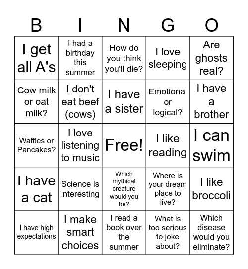 Get to Know Me Bingo Card