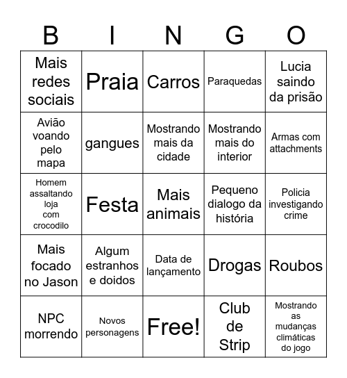 Bingo do GTA VI trailer 2 Bingo Card