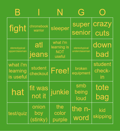 grayson back to school :DD Bingo Card