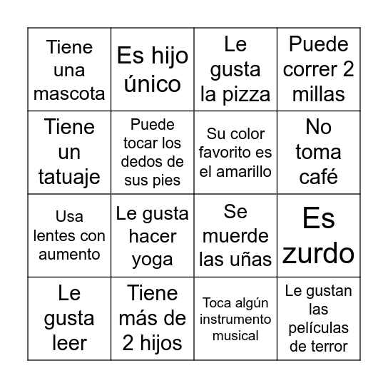 Bingo Humano Bingo Card