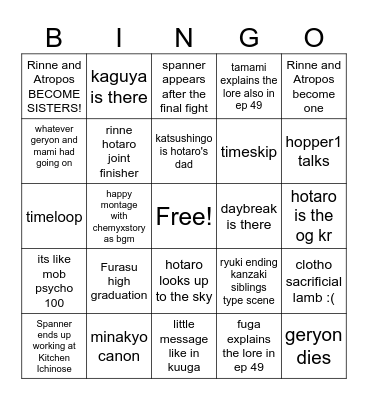 Yuquiitaz Gotcha ending Bingo Card
