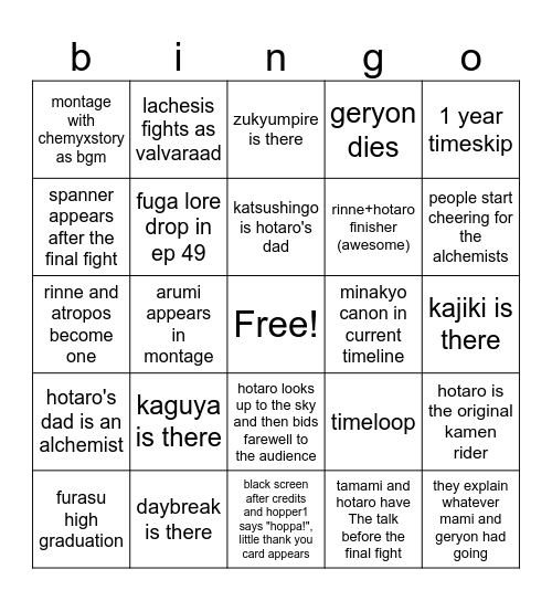 Yuquiitaz Gotcha ending bingo Card