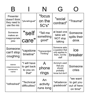 South JHS 8.5.24 Bingo Card